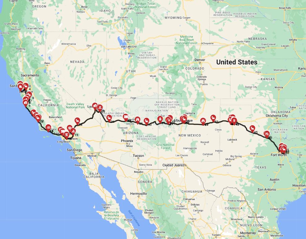 RV route planner motorhome road trip San Francisco to Dallas